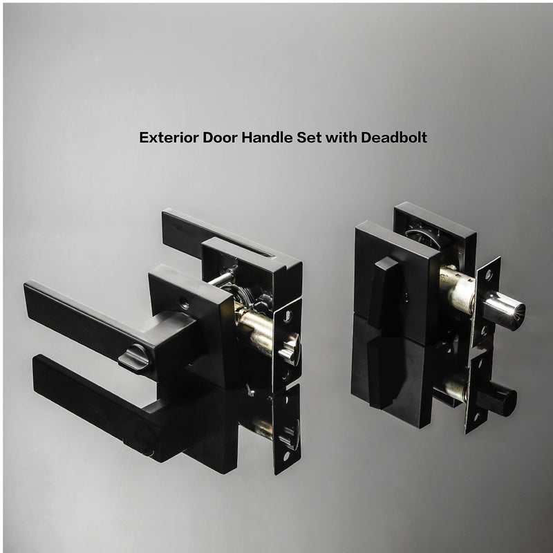 Cielsa Dawn Exterior Door Lock Set with Deadbolt, Front Door Handle Set with Deadbolt, Door Levers Single Cylinder Deadbolt Set, Keyed Alike Heavy Duty Keyed Entry Handles Locksets,(Matte Black,4Pack) - Image 5
